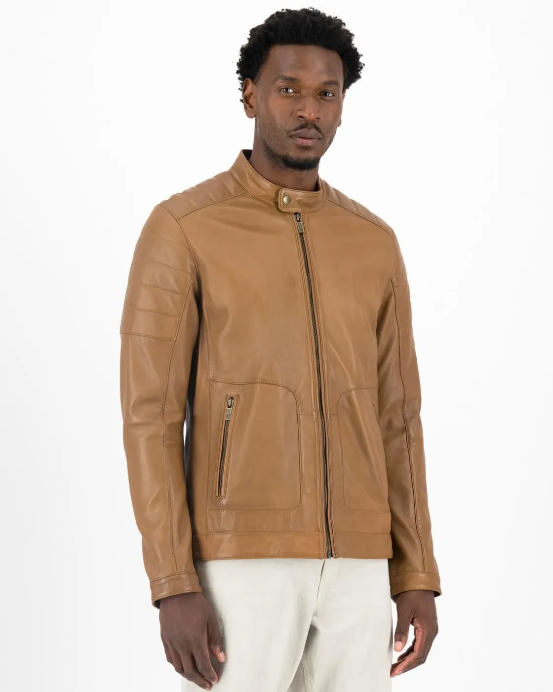 Men Old Khaki Jackets>Men'S Cam Leather Jacket
