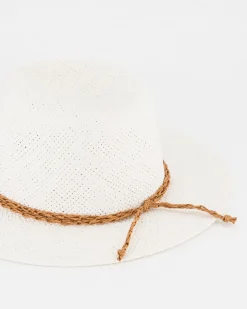 Women Old Khaki Beanies, Hats & Caps>Sora Straw Braid Trim Fedora