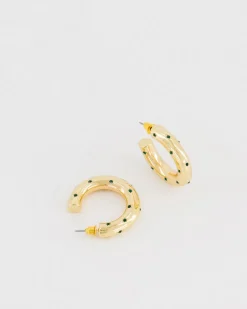 Women Old Khaki Jewellery>Women'S Chunky Stone Embedded Hoop Earrings