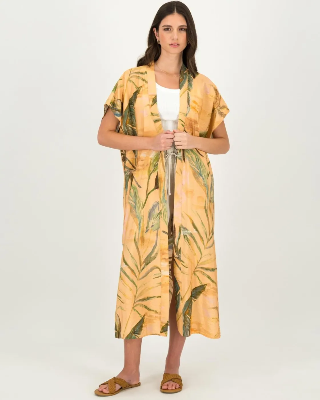 Women Old Khaki Scarves & Kimonos>Women'S Hattie Tropical Leaf Printed Kimono