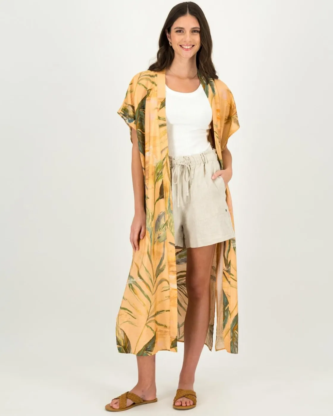Women Old Khaki Scarves & Kimonos>Women'S Hattie Tropical Leaf Printed Kimono