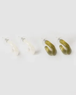 Women Old Khaki Jewellery>Women'S Irregular Resin Hoop Earrings (2-Pack)