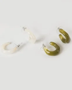 Women Old Khaki Jewellery>Women'S Irregular Resin Hoop Earrings (2-Pack)