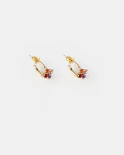 Women Old Khaki Jewellery>Women'S Stone Flower Hoop Earrings