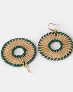 Women Old Khaki Jewellery>Women'S Straw & Metal Circle Drop Earring